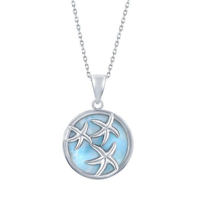 Sterling Silver Starfish & Round Larimar Pendant Necklace, Womens Blue Product Image