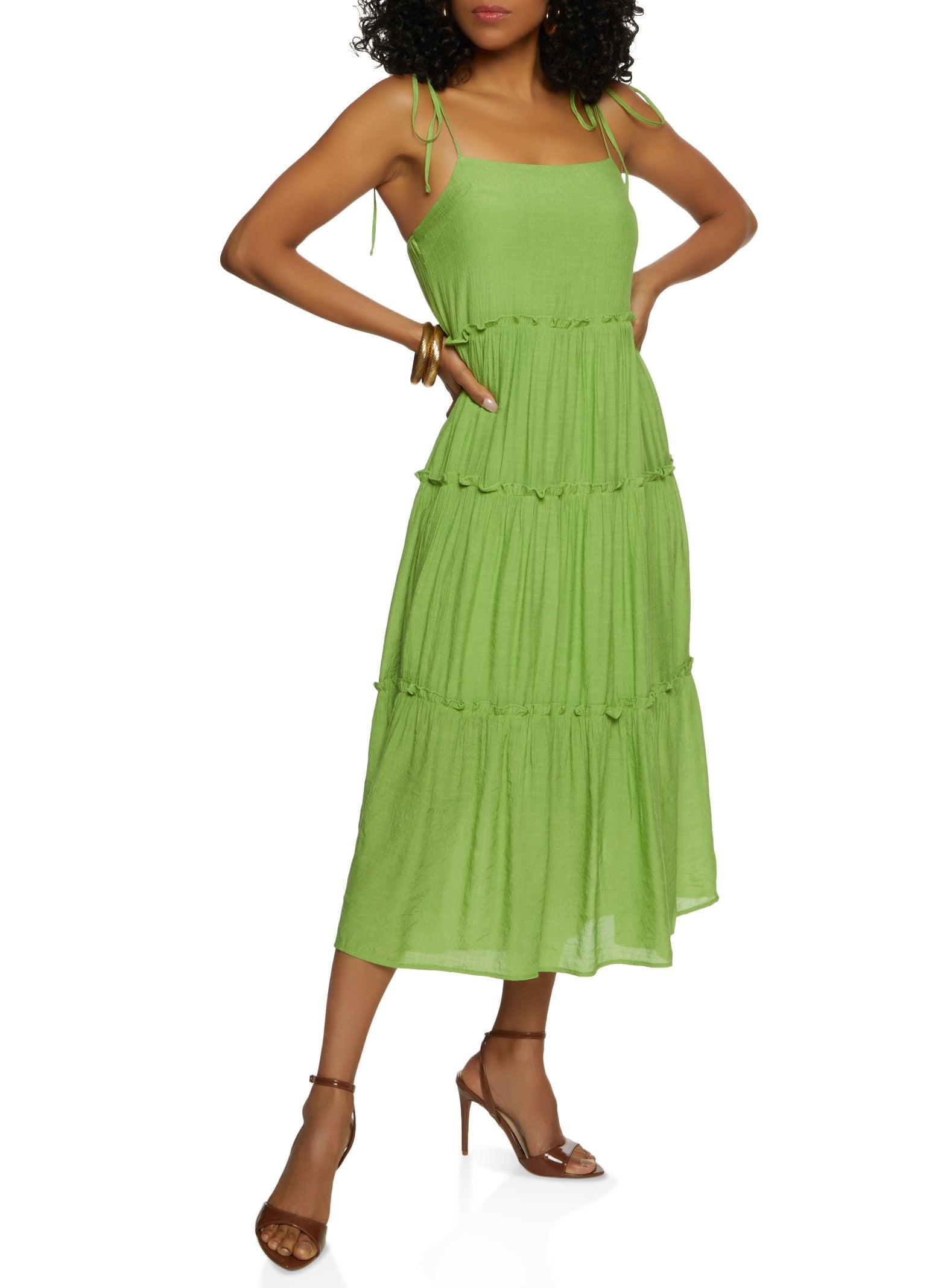 Womens Tie Strap Tiered Midi Dress Product Image