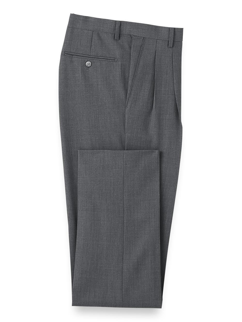 Wool Stretch Bengaline Pleated Suit Pants Product Image