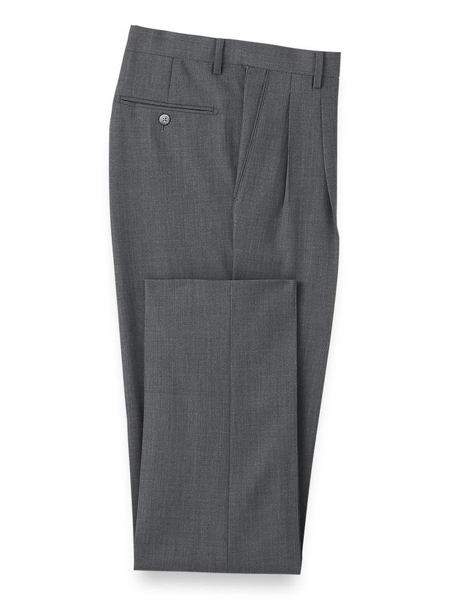 Wool Stretch Bengaline Pleated Suit Pants - Grey Product Image