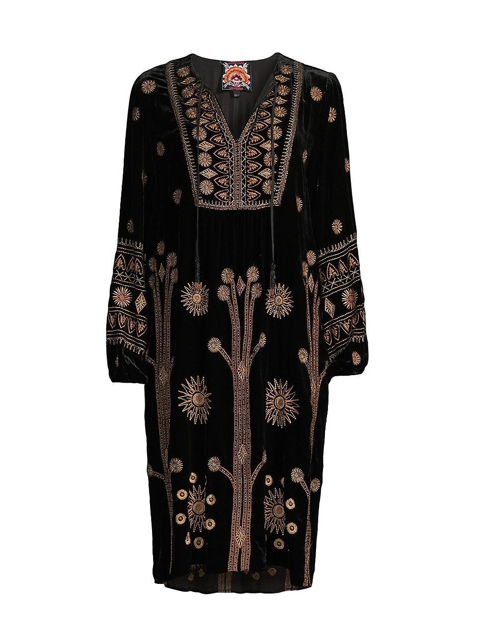 Womens Heidi Embroidered Velvet Midi-Dress Product Image