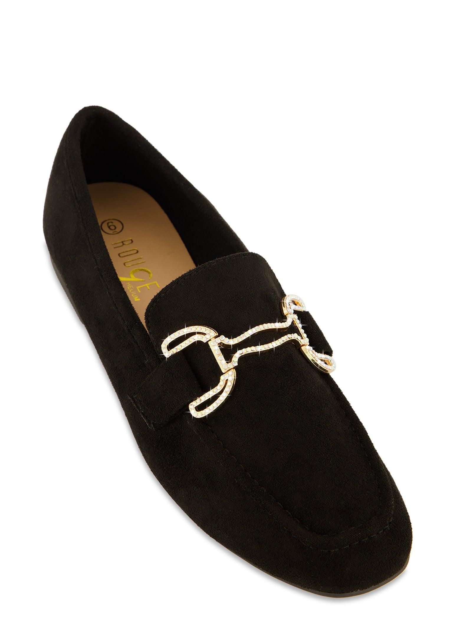 Womens Faux Suede Rhinestone Detail Loafers product image