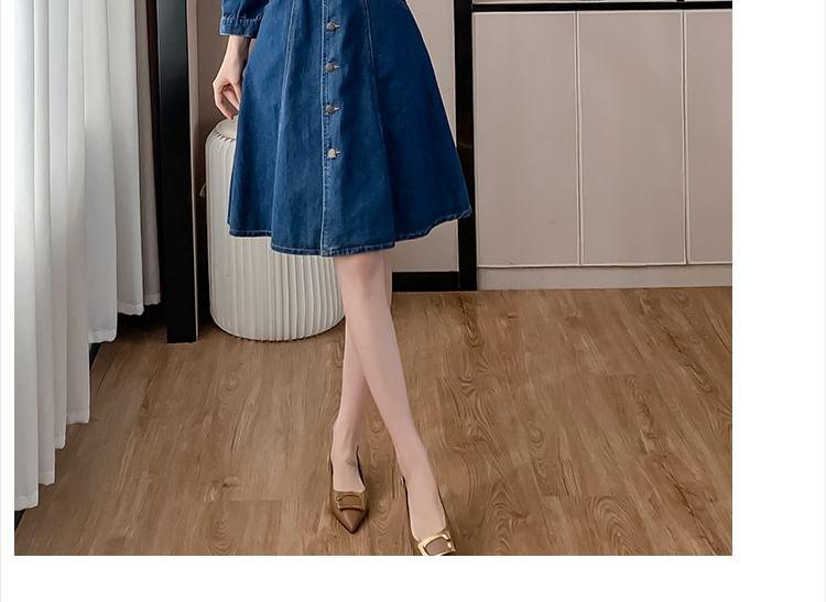 Long-Sleeve Denim Midi A-Line Shirt Dress Product Image