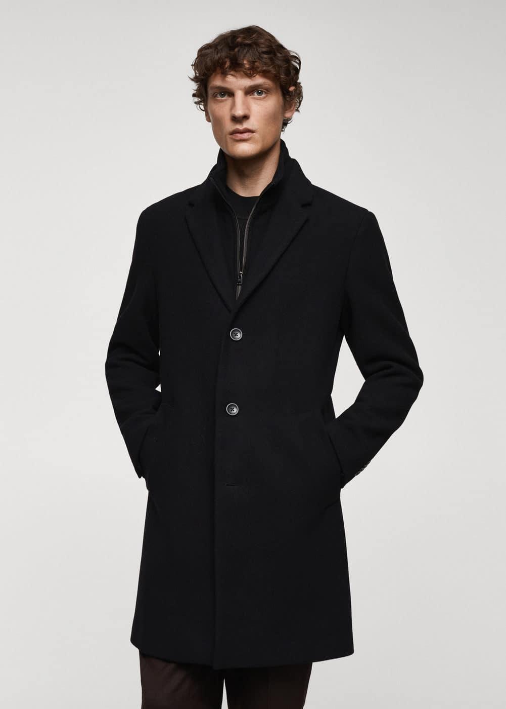 MANGO MAN - Wool coat with detachable collar blackMen Product Image