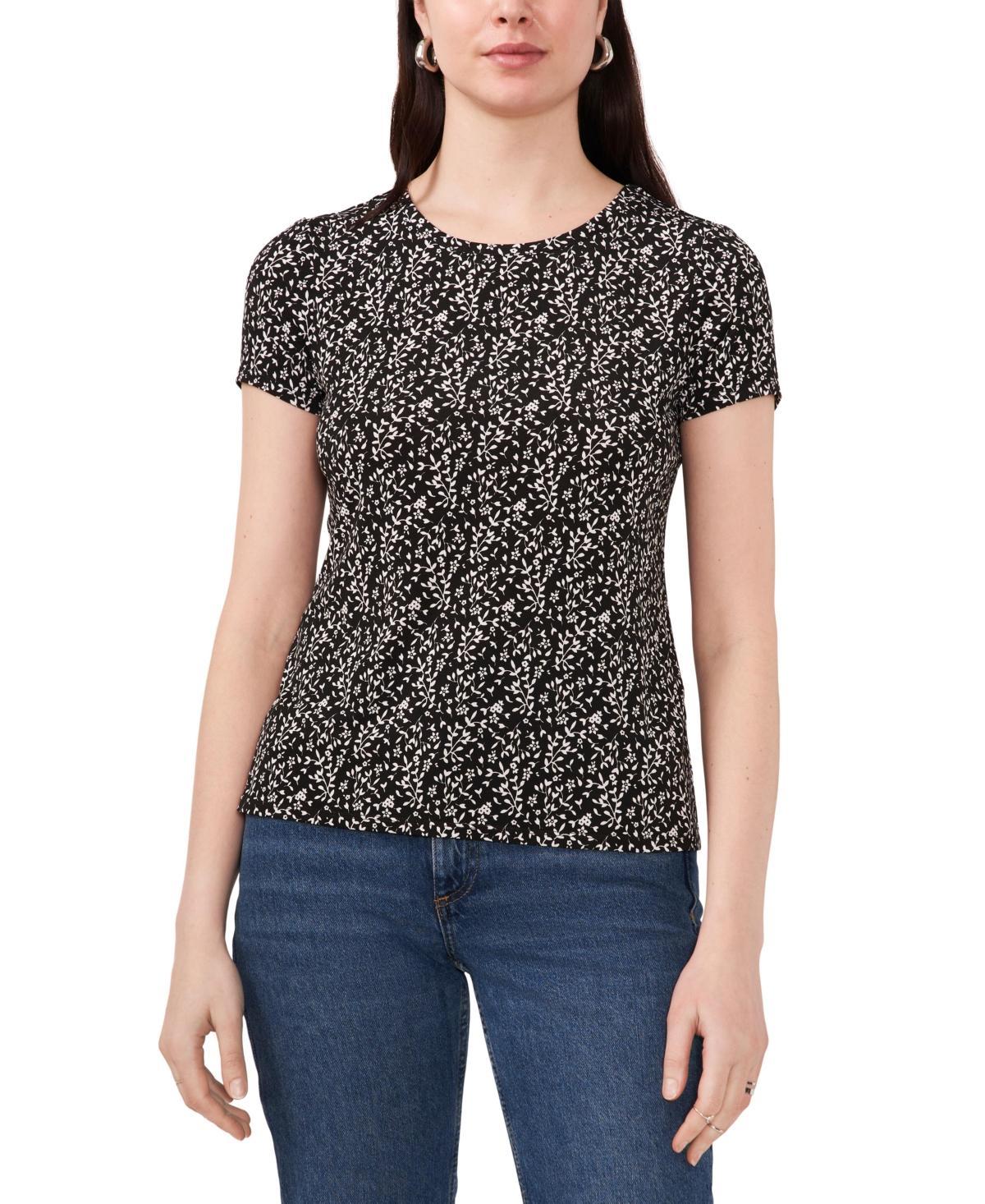 Vince Camuto Womens Floral Keyhole Back Short Sleeve Top Product Image