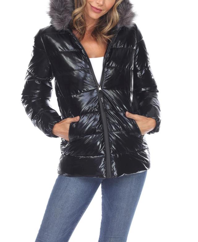 Womens Metallic Puffer Coat With Hoodie Product Image