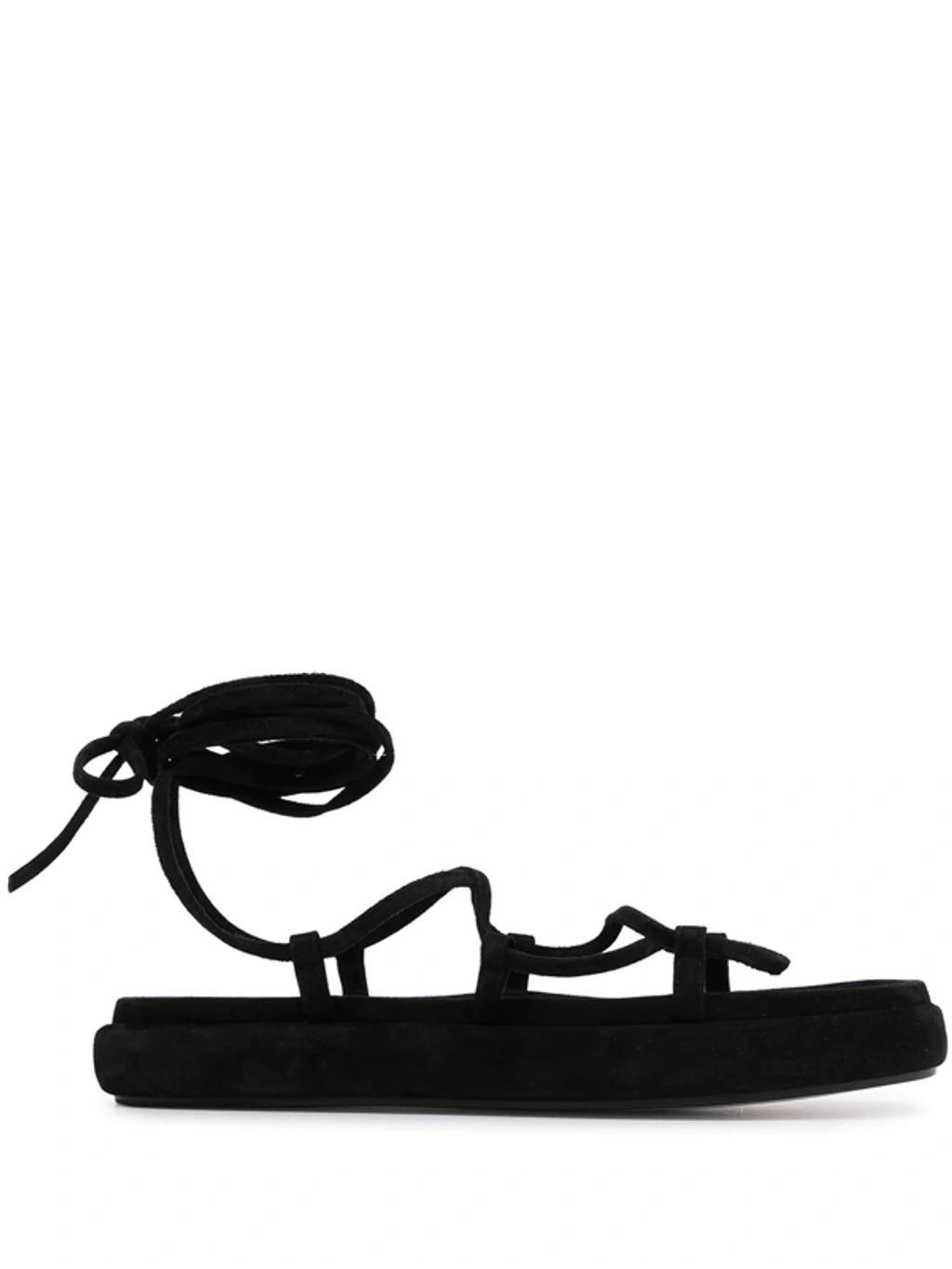 KHAITE Alba Leather-trimmed Suede Sandals In Color:  Black Product Image