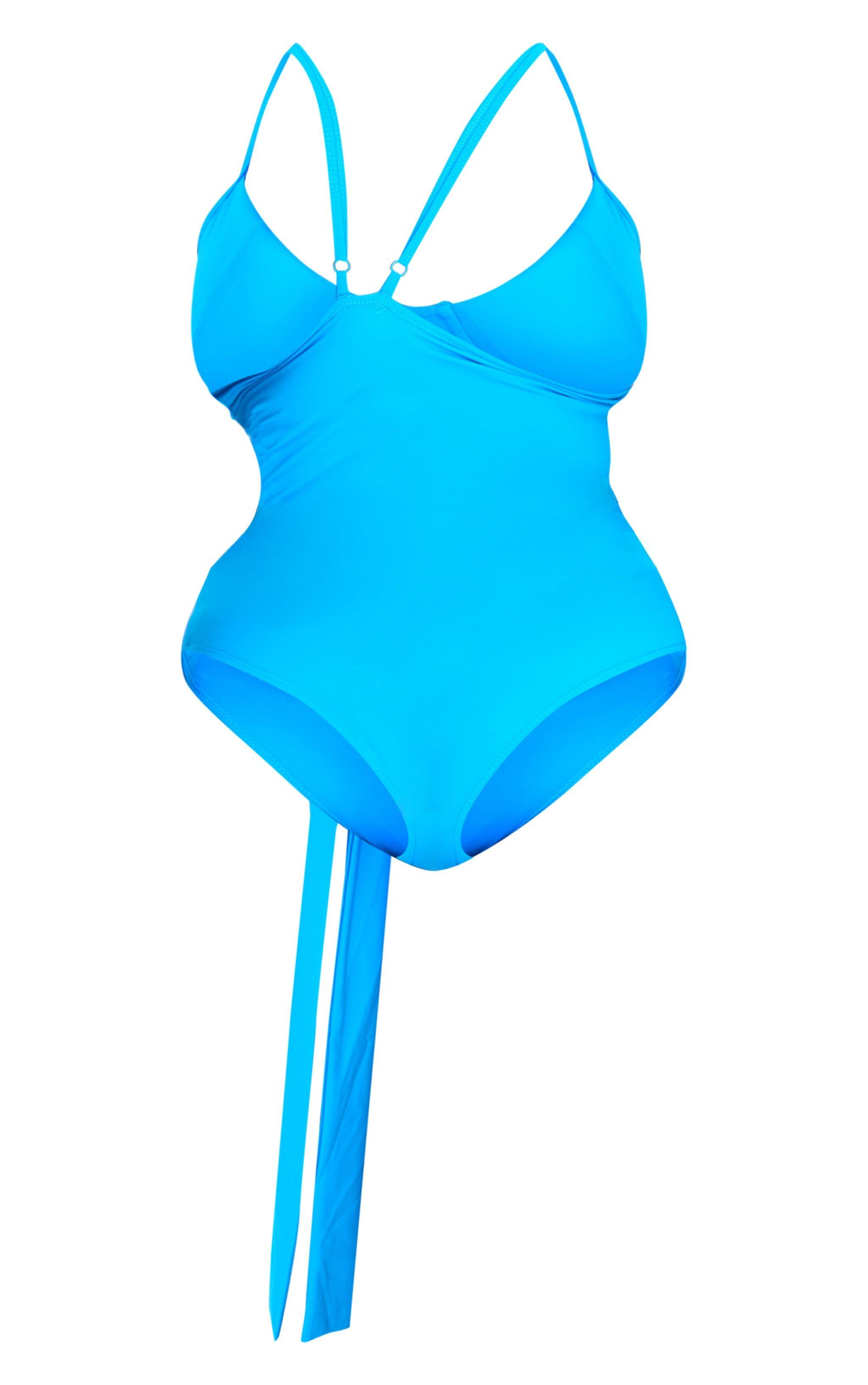 Plus Blue Tie Detail Cut Out Swimsuit Product Image