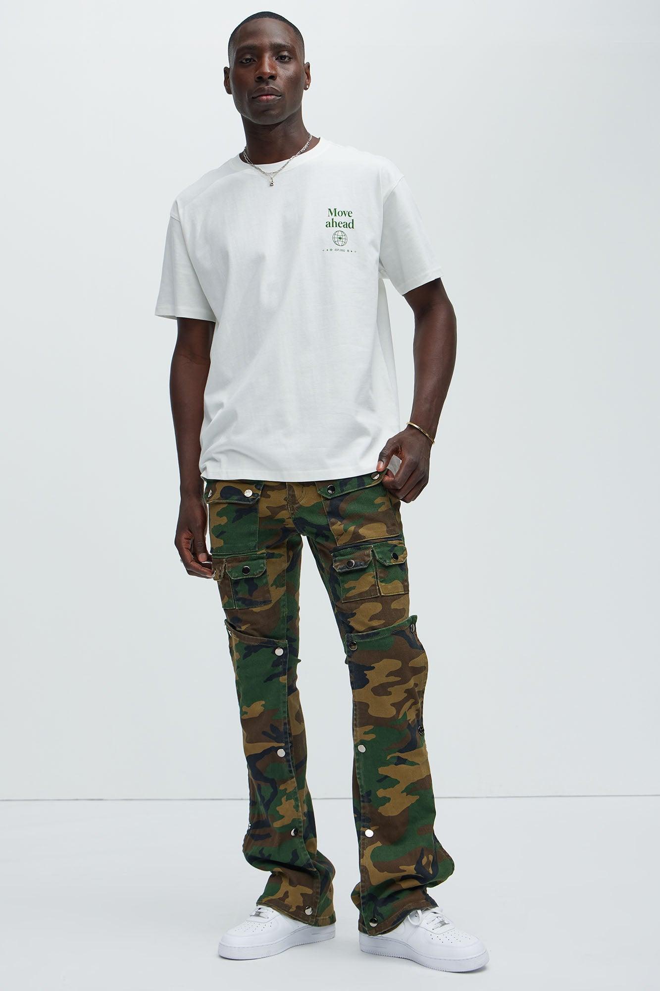 Utility Snap Pockets Flare Pants - Camouflage Product Image