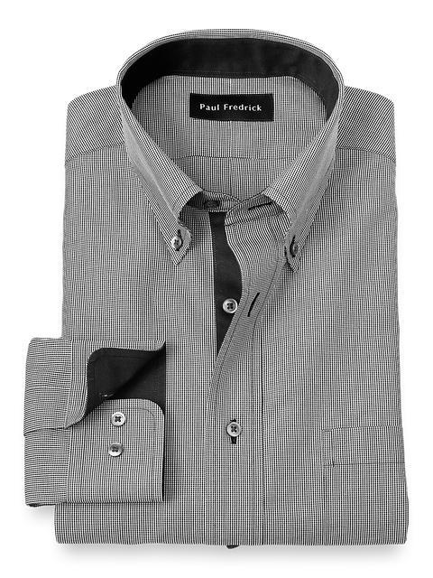 Non-Iron Cotton Houndstooth Dress Shirt With Contrast Trim - Black/white Product Image