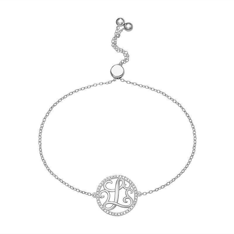 PRIMROSE Sterling Silver Cubic Zirconia Initial Cable Chain Bolo Bracelet, Womens Grey Product Image