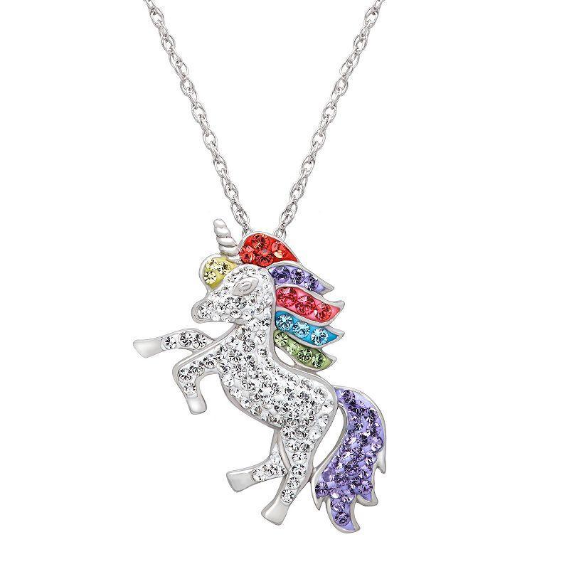 Sterling Silver Multi-Color Crystal Unicorn Necklace, Womens Product Image