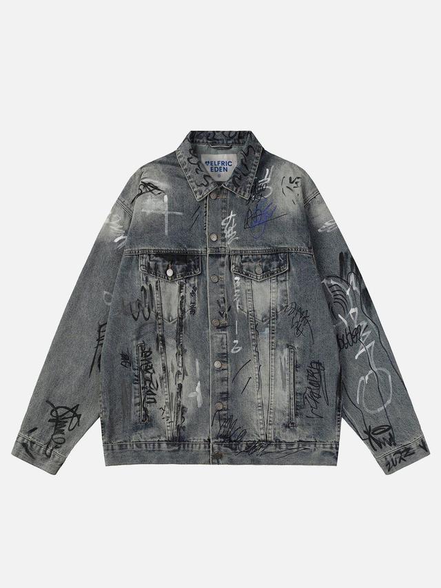 Aelfric Eden Graffiti Washed Denim Jacket Product Image