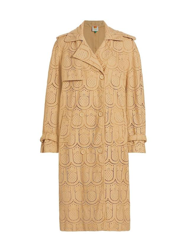 Womens Embroidered Pineapple Cotton Trench Coat Product Image