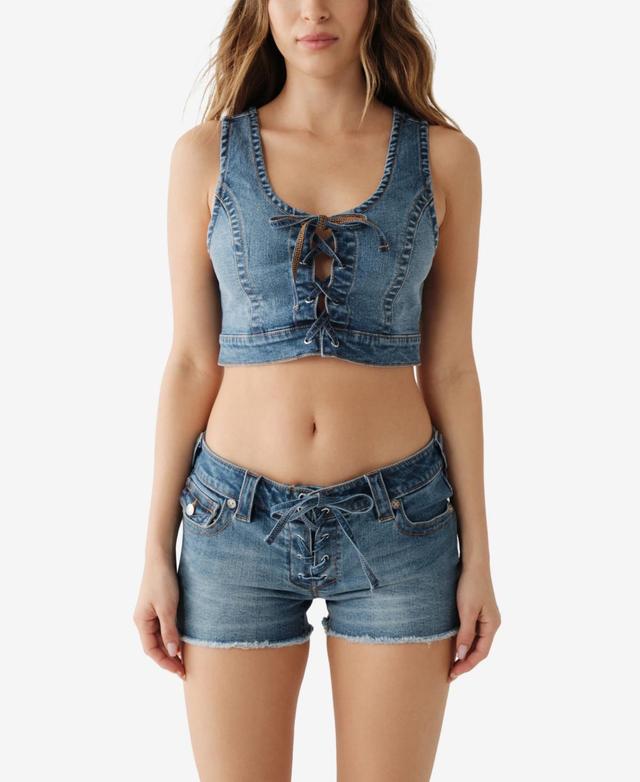 True Religion Womens Lace Up Cropped Denim Bra Top Product Image