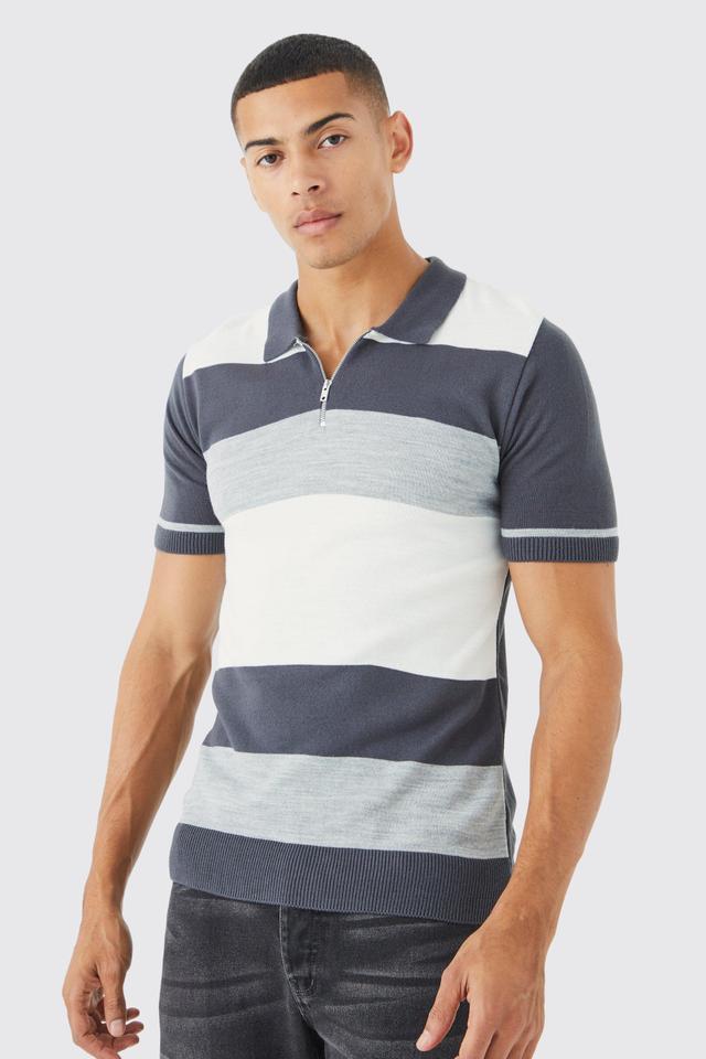 Muscle Fit Colour Block Stripe Polo | boohooMAN USA Product Image