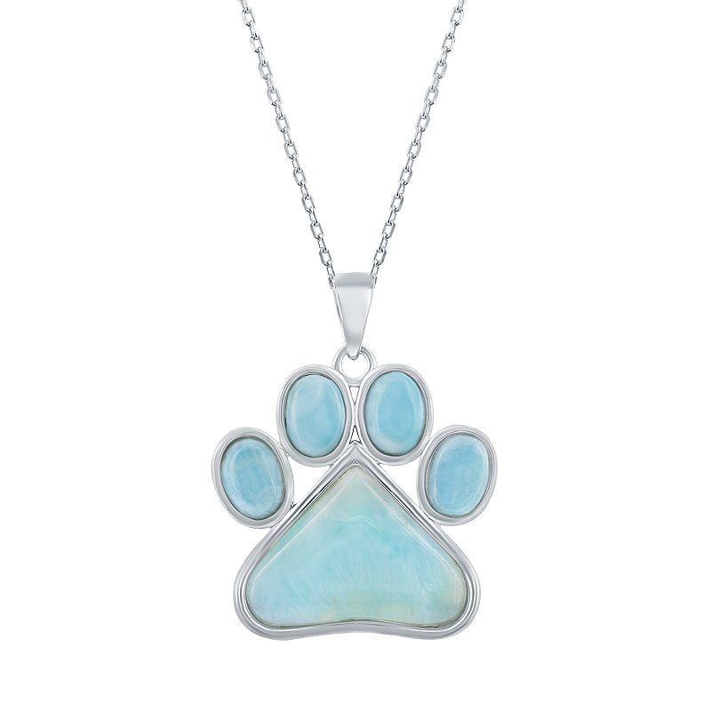 Sterling Silver Larimar Paw Print Pendant Necklace, Womens Silvertone Product Image