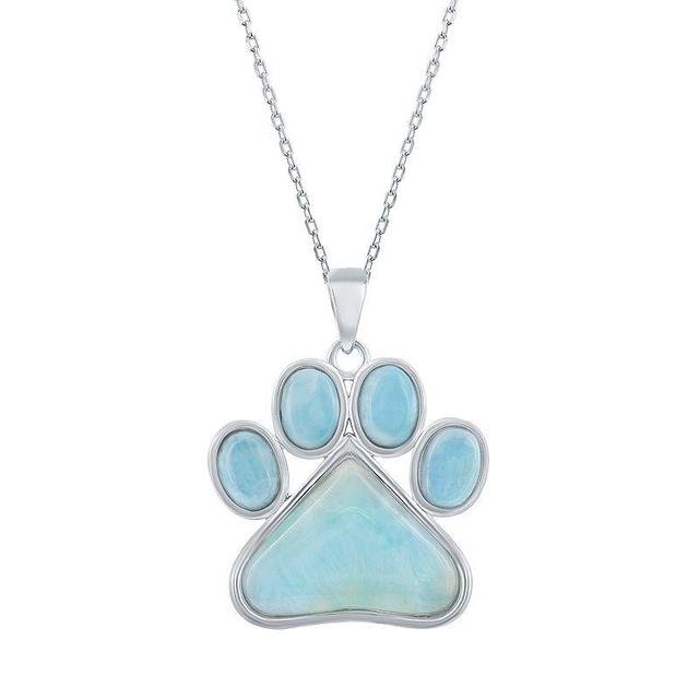 Sterling Silver Larimar Paw Print Pendant Necklace, Womens Blue Product Image