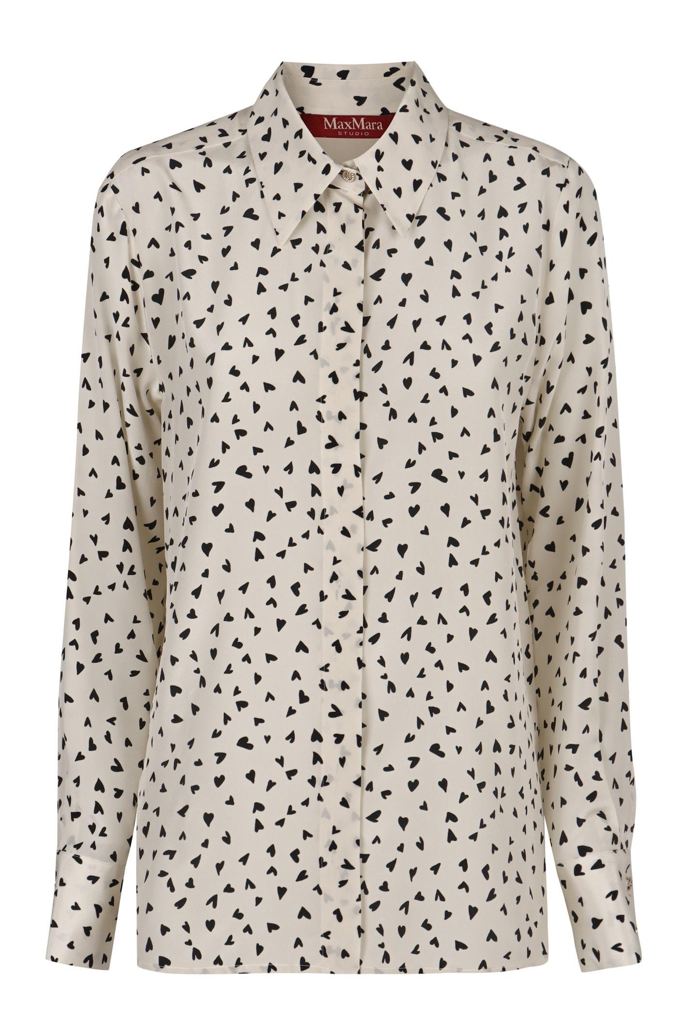 Black Patterned Crepe De Chine Shirt In Crema Product Image