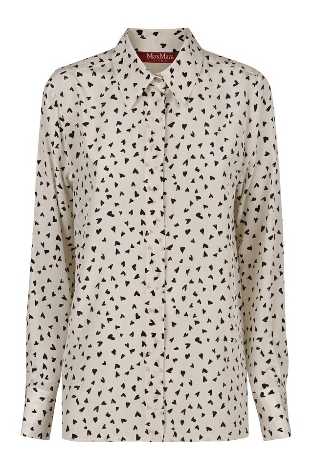 Black Patterned Crepe De Chine Shirt In Crema Product Image