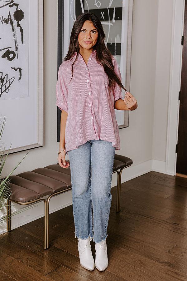 Casually Chic Stripe Button Up In Pink Product Image