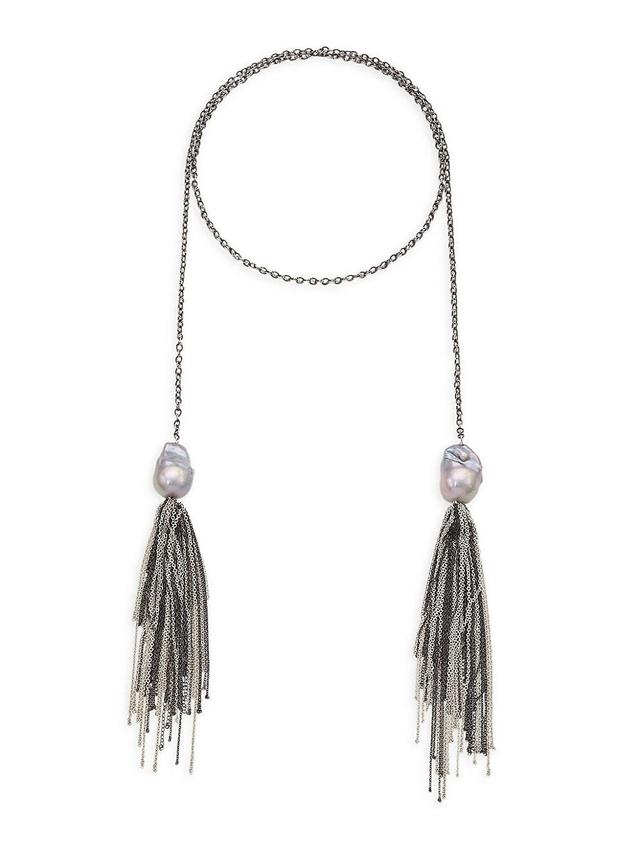 Womens Sterling Silver & Freshwater Pearl Tassel Lariat Necklace - Silver Product Image