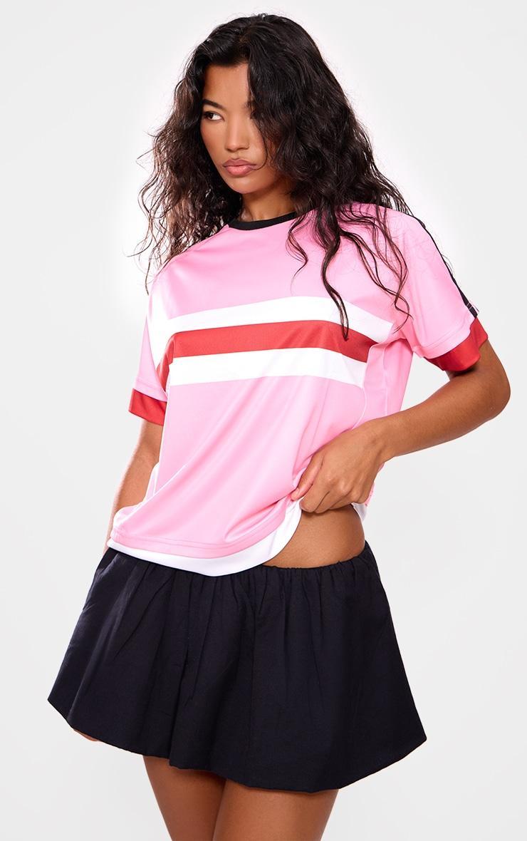 Pink Oversized Stripe Detail Football T-shirt Product Image