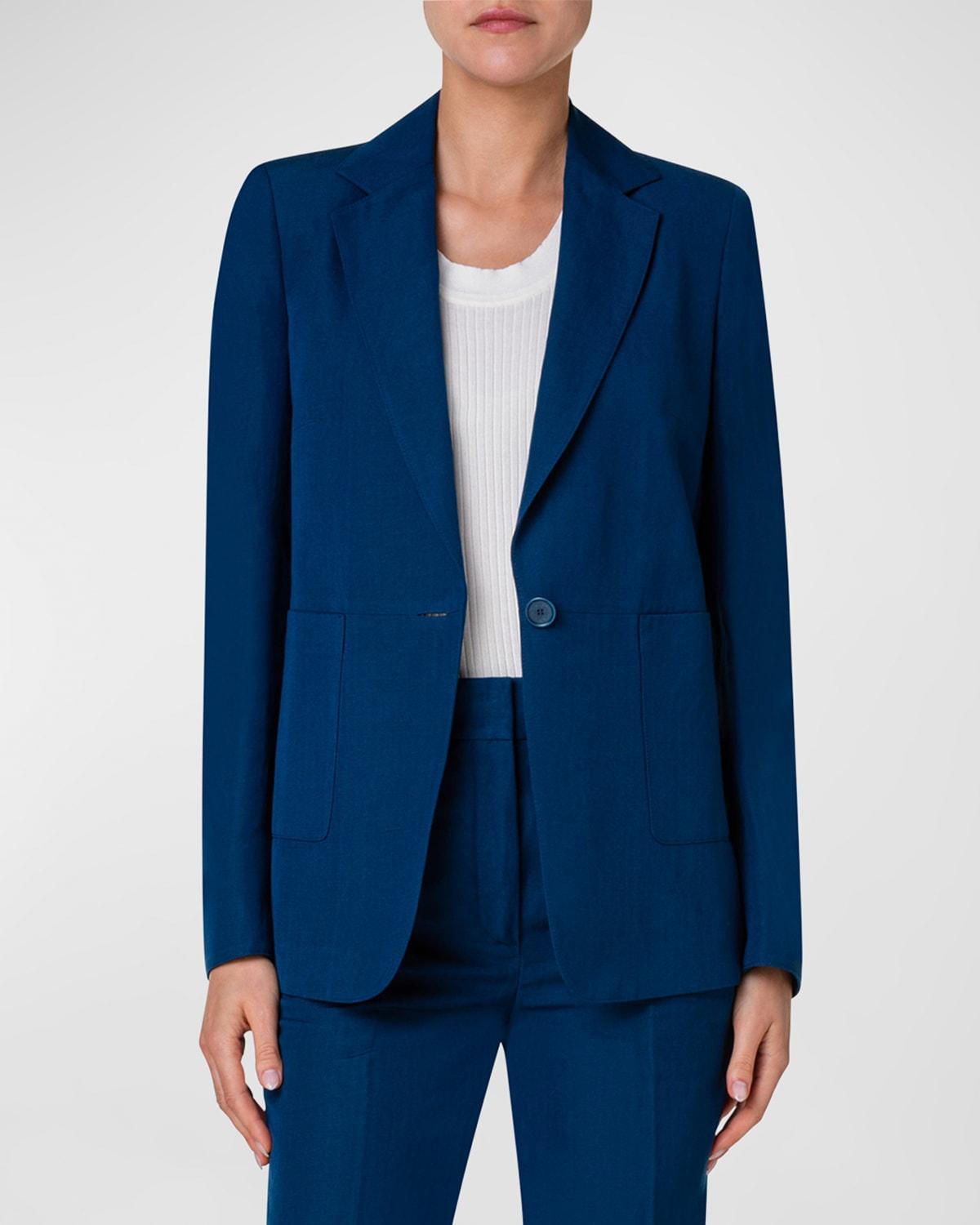 Womens Single-Breasted Linen-Blend Blazer Product Image