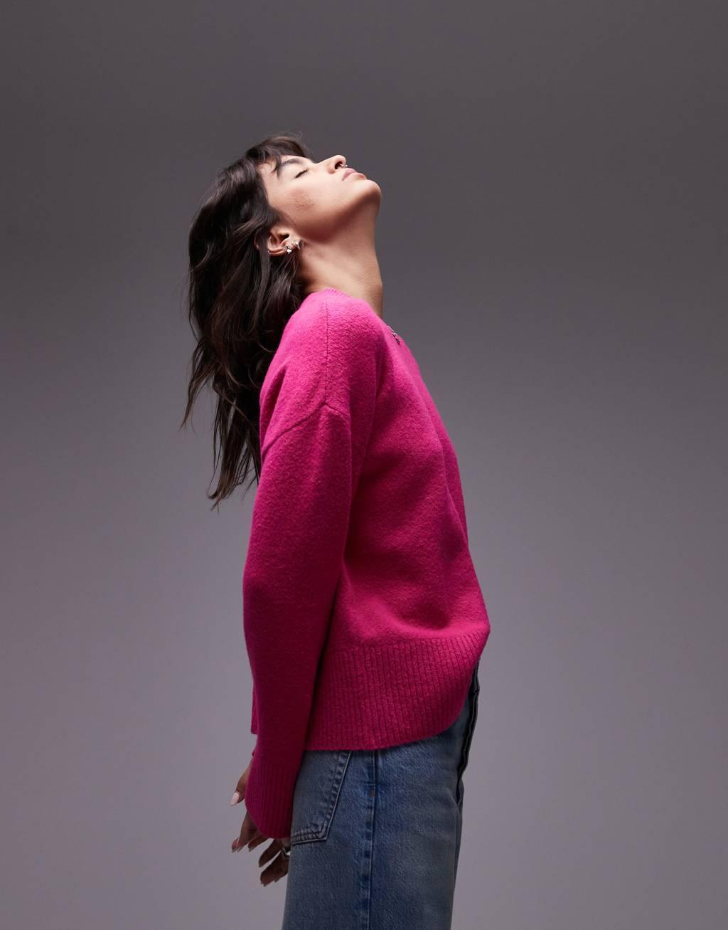 & Other Stories crew neck sweater in bright pink Product Image