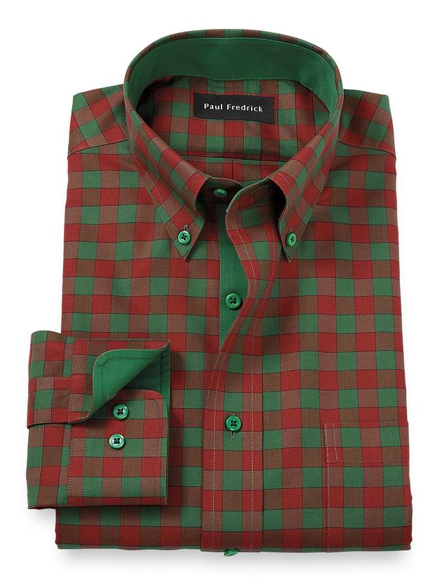 Tailored Fit Non-iron Cotton Gingham Dress Shirt With Contrast Trim Product Image