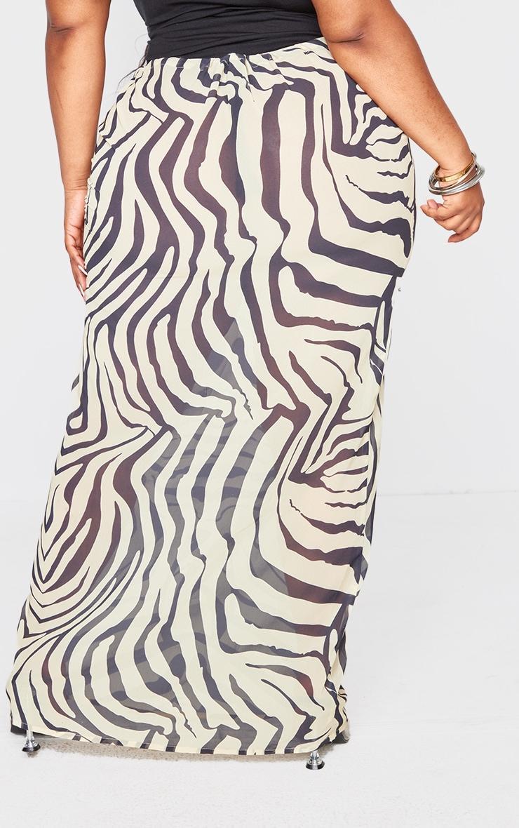 Plus Black Zebra Print Satin Tie Side Maxi Skirt Product Image