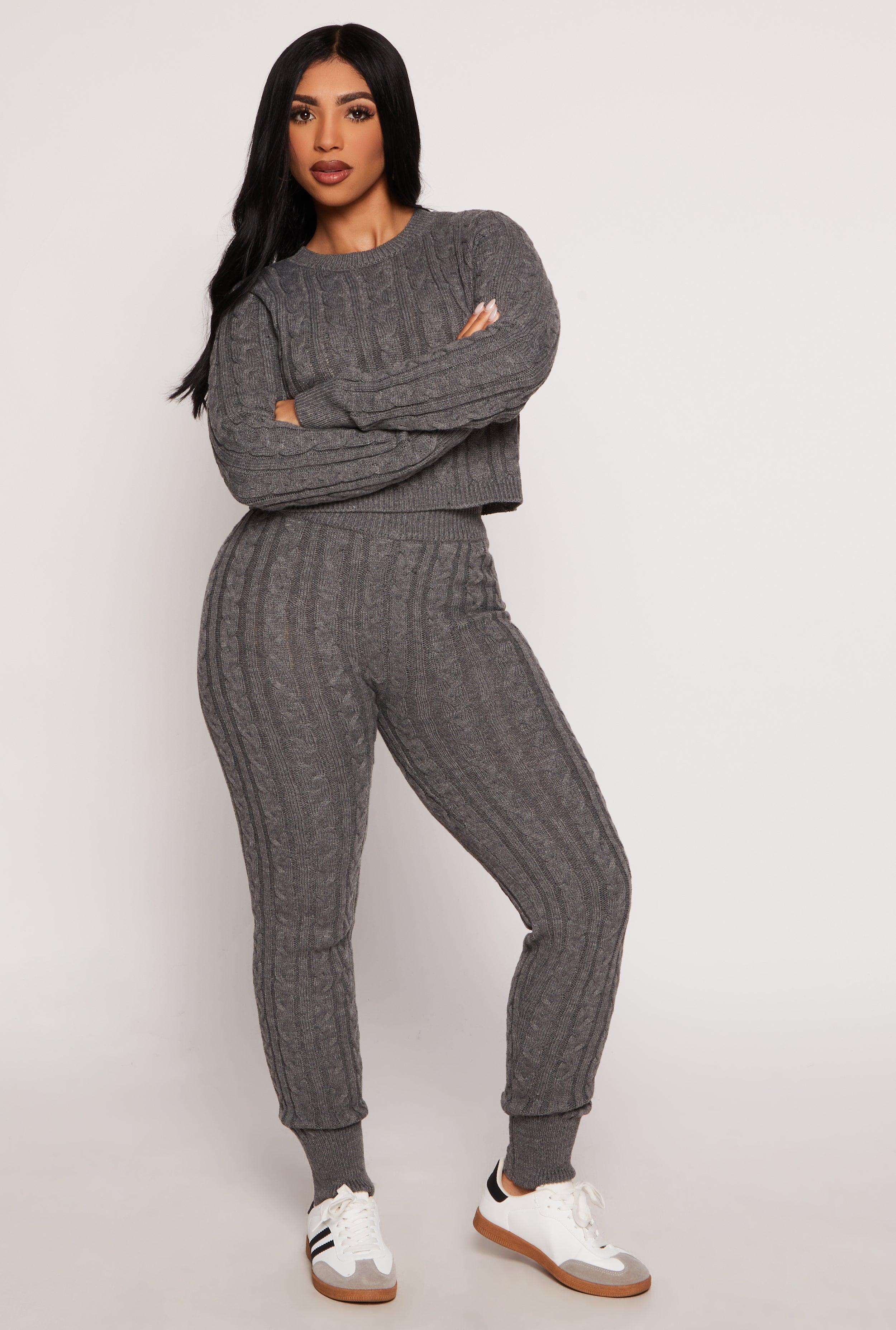 Womens Cable Knit High Waisted Joggers product image