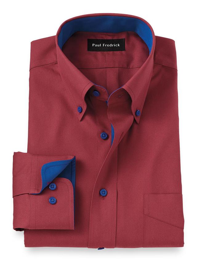 Tailored Fit Non-iron Cotton Solid Dress Shirt With Contrast Trim Product Image