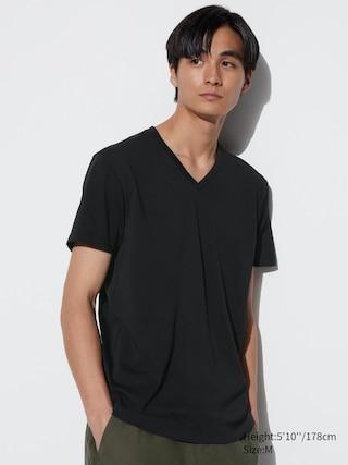 Mens Dry V-Neck Short-Sleeve Color T-Shirt with Quick-Drying Black 3XL UNIQLO US Product Image