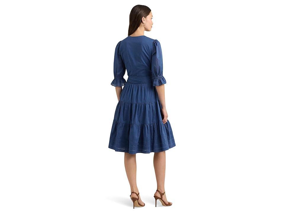 Lauren Ralph Lauren Tie-Front Cotton Voile Surplice Dress (Indigo Dusk) Women's Dress Product Image