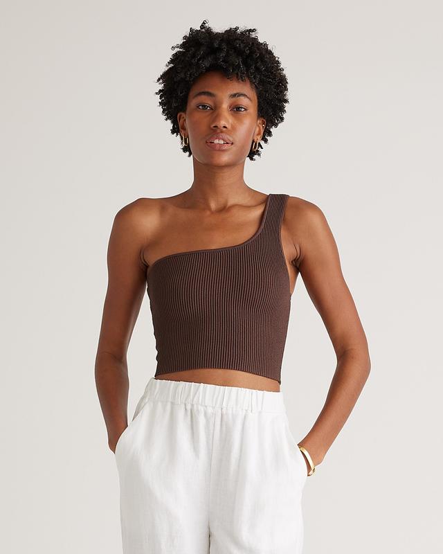 Cropped One Shoulder Ribbed Knit Tank Product Image