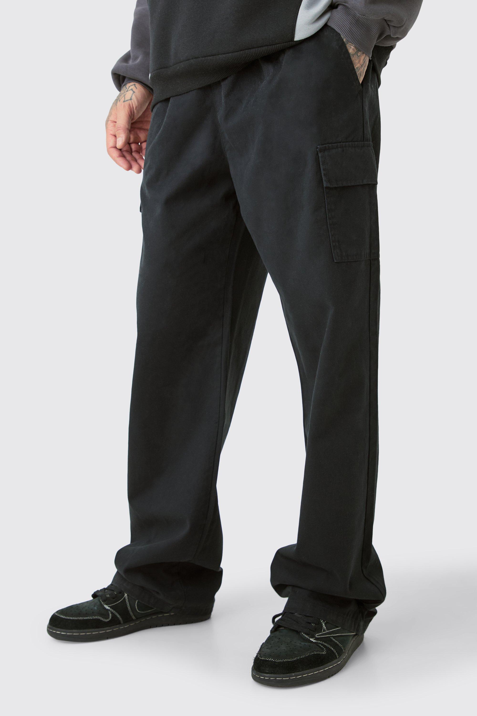 Mens Black Tall Elasticated Waist Twill Relaxed Fit Cargo Trouser, Black product image