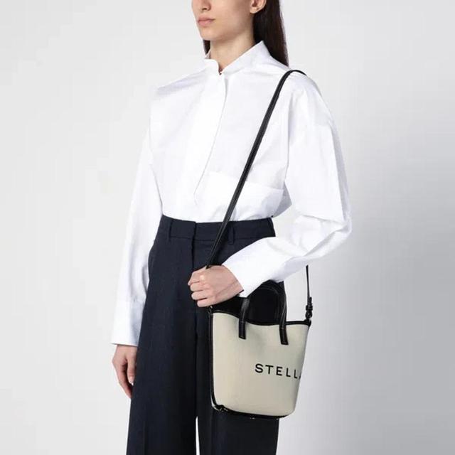 Stella Mc Cartney Écru Cotton Blend Canvas Tote Bag With Logo In White Product Image