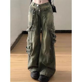 Low Rise Washed Baggy Cargo Jeans Product Image