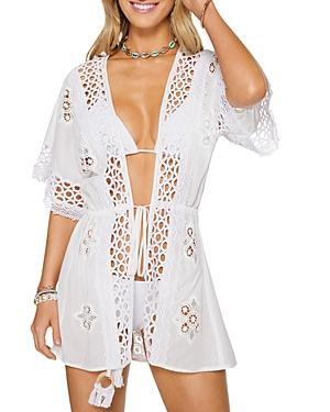 Ramy Brook Delphine Mini Crochet Coverup Dress - Size: X-SMALL / SMALL - WHITE Product Image