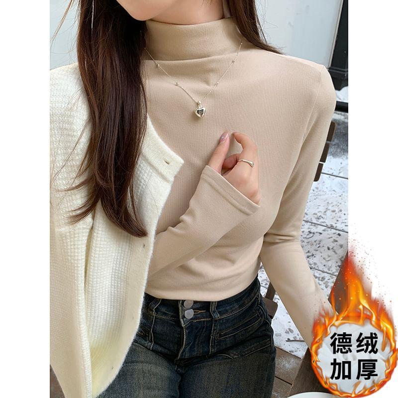 Long-Sleeve Turtleneck Plain Slim Fit Tee Product Image