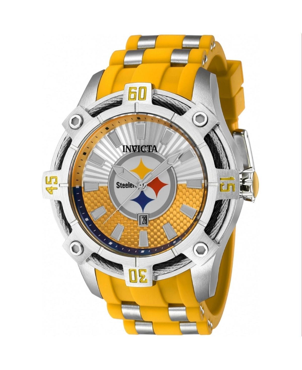 Invicta Mens 42073 Nfl Pittsburgh Steelers Quartz 3 Hand Blue, White, Silver, Red, Yellow Dial Watch - Silver Product Image