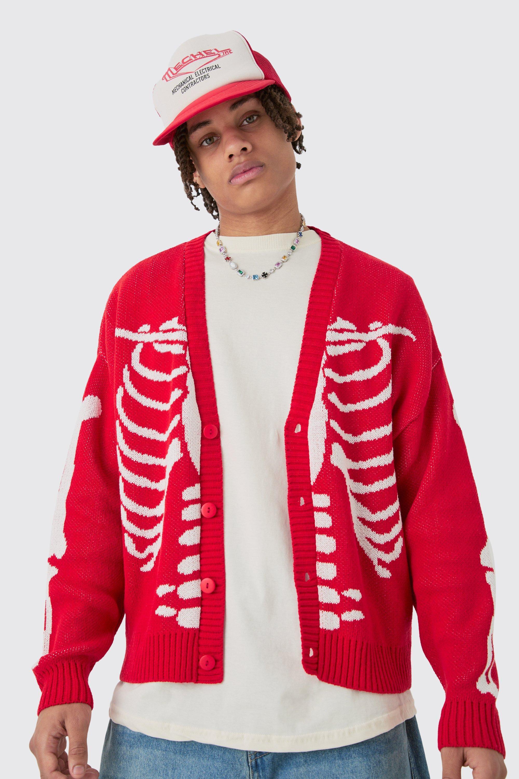 Boxy Oversized Skeleton Cardigan | boohooMAN USA Product Image