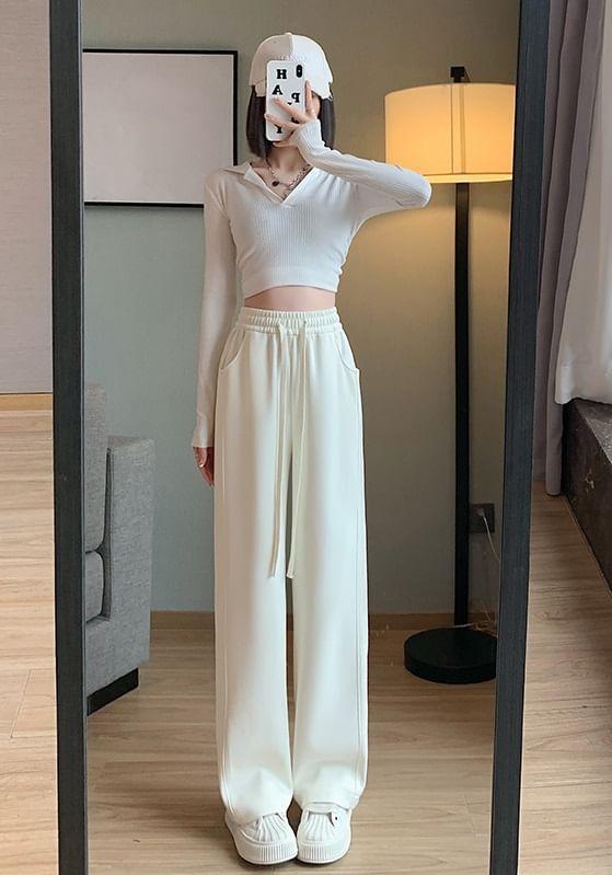 High Rise Wide Leg Plain Sweatpants Product Image