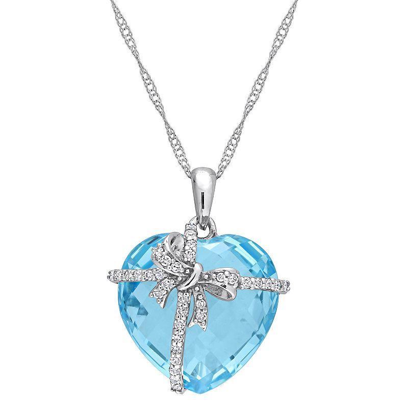 Stella Grace 10k White Gold Blue Topaz & 1/8 Carat T.W. Diamond Heart Pendant Necklace, Womens Product Image