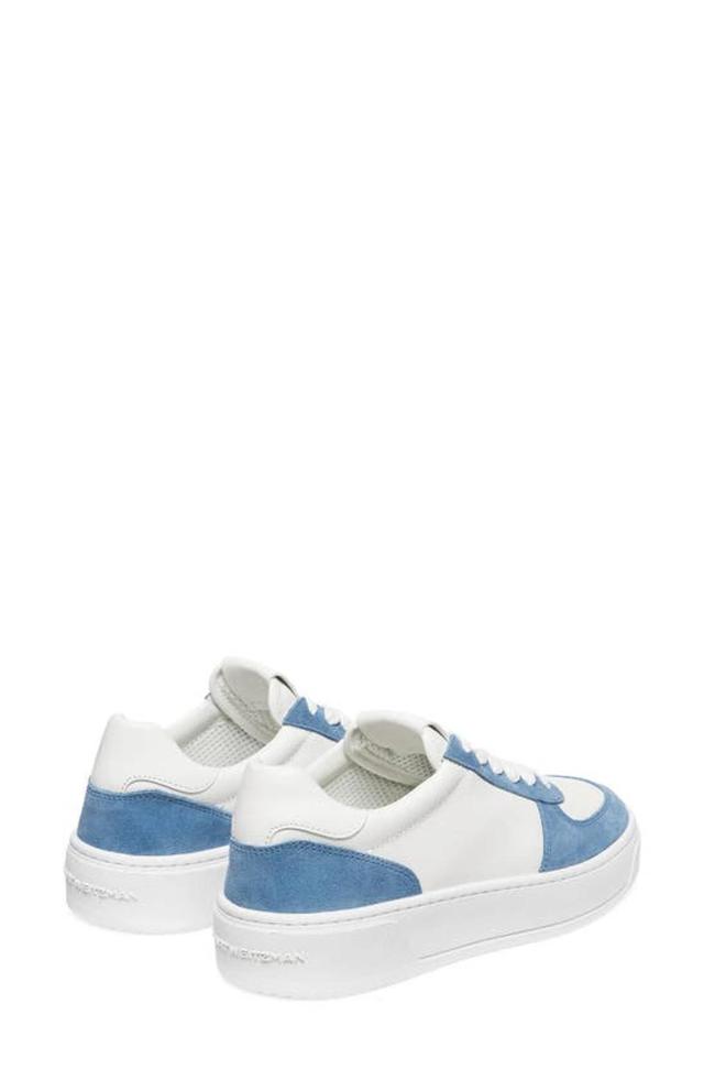 STUART WEITZMAN Mixed Leather Courtside Low-top Sneakers In White Blue Product Image