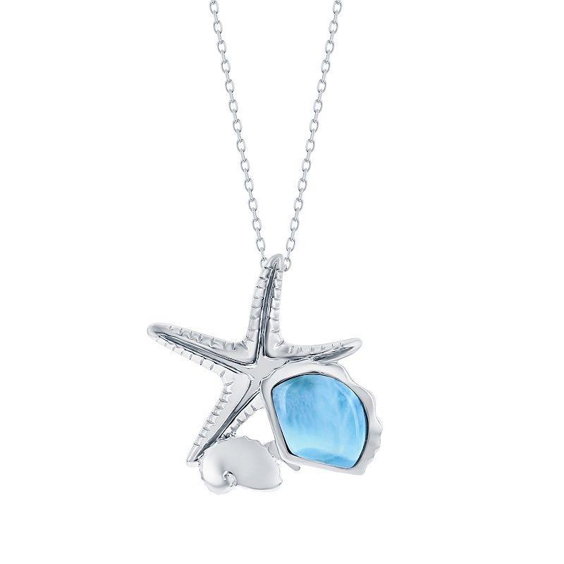 Nautica Rocks Sterling Silver Larimar Seashell & Starfish Pendant Necklace, Womens Product Image