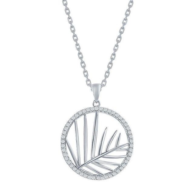 Argento Bella Sterling Silver Cubic Zirconia Open Circle Leaf Pendant Necklace, Womens White Product Image