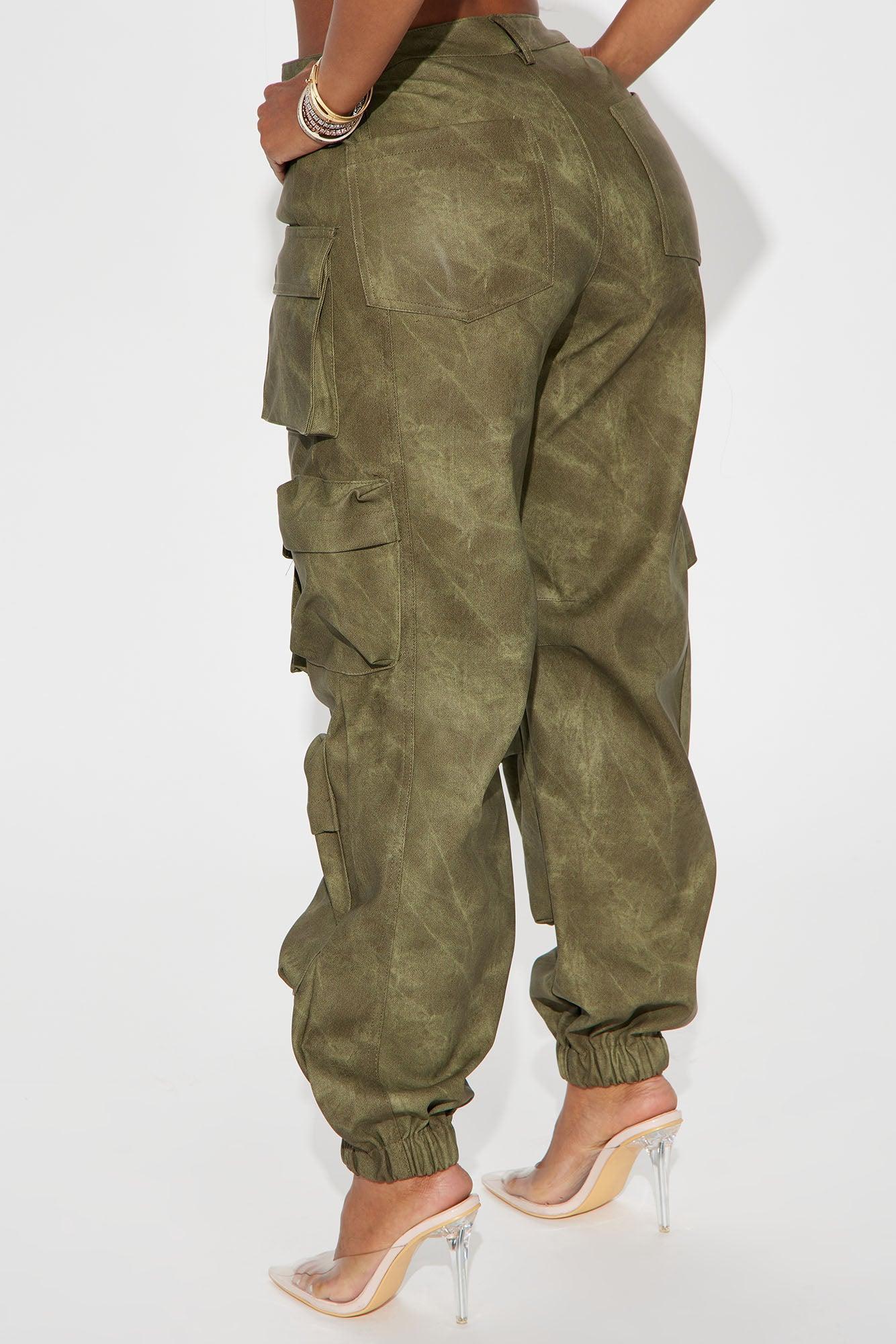 Harvey Washed Faux Leather Cargo Jogger - Olive Product Image