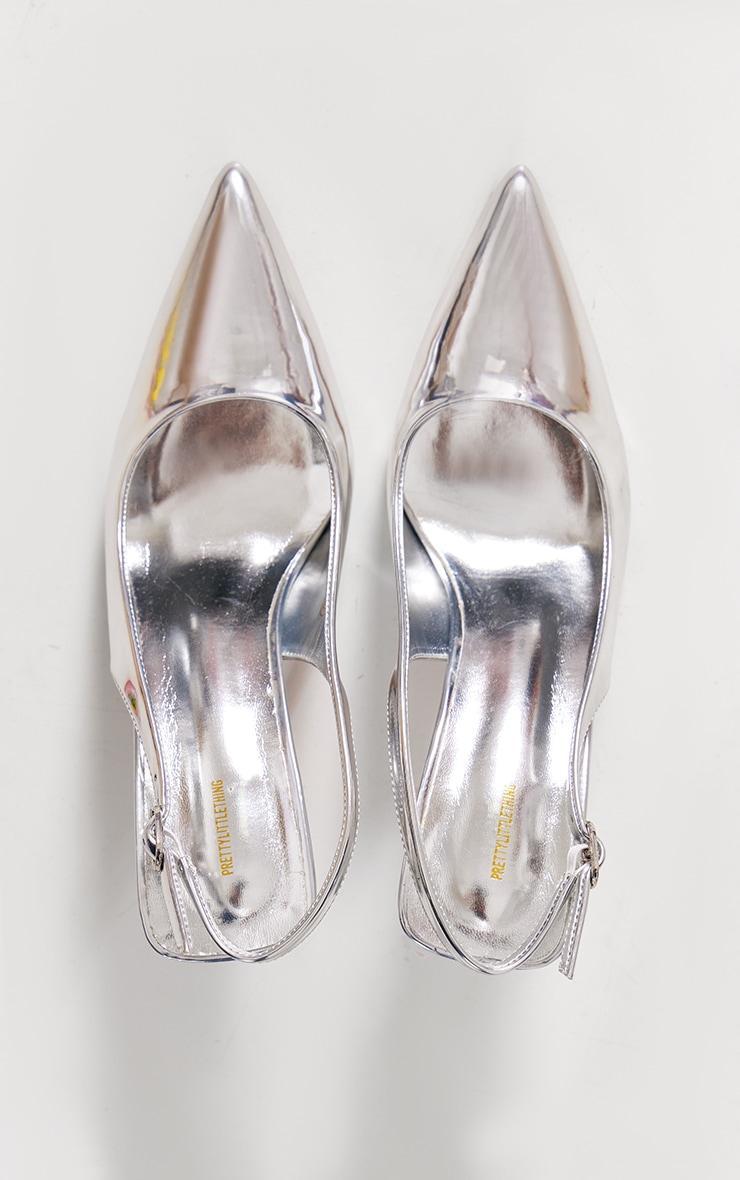 Silver PU Point Toe Sling Back Mid Heeled Courts Product Image